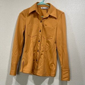 Zara Caramel-Mustard Button-Up Shirt Jacket